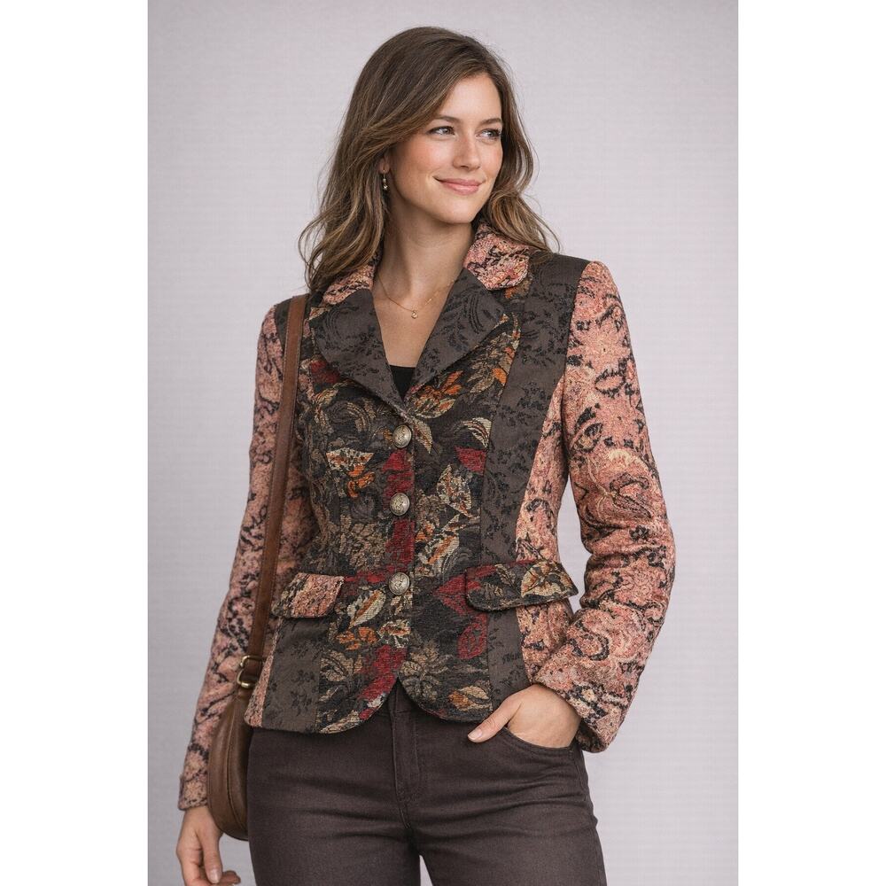 Coldwater Creek Petite 10 Tapestry Blazer Jacket Floral Paisley Boho Lined
